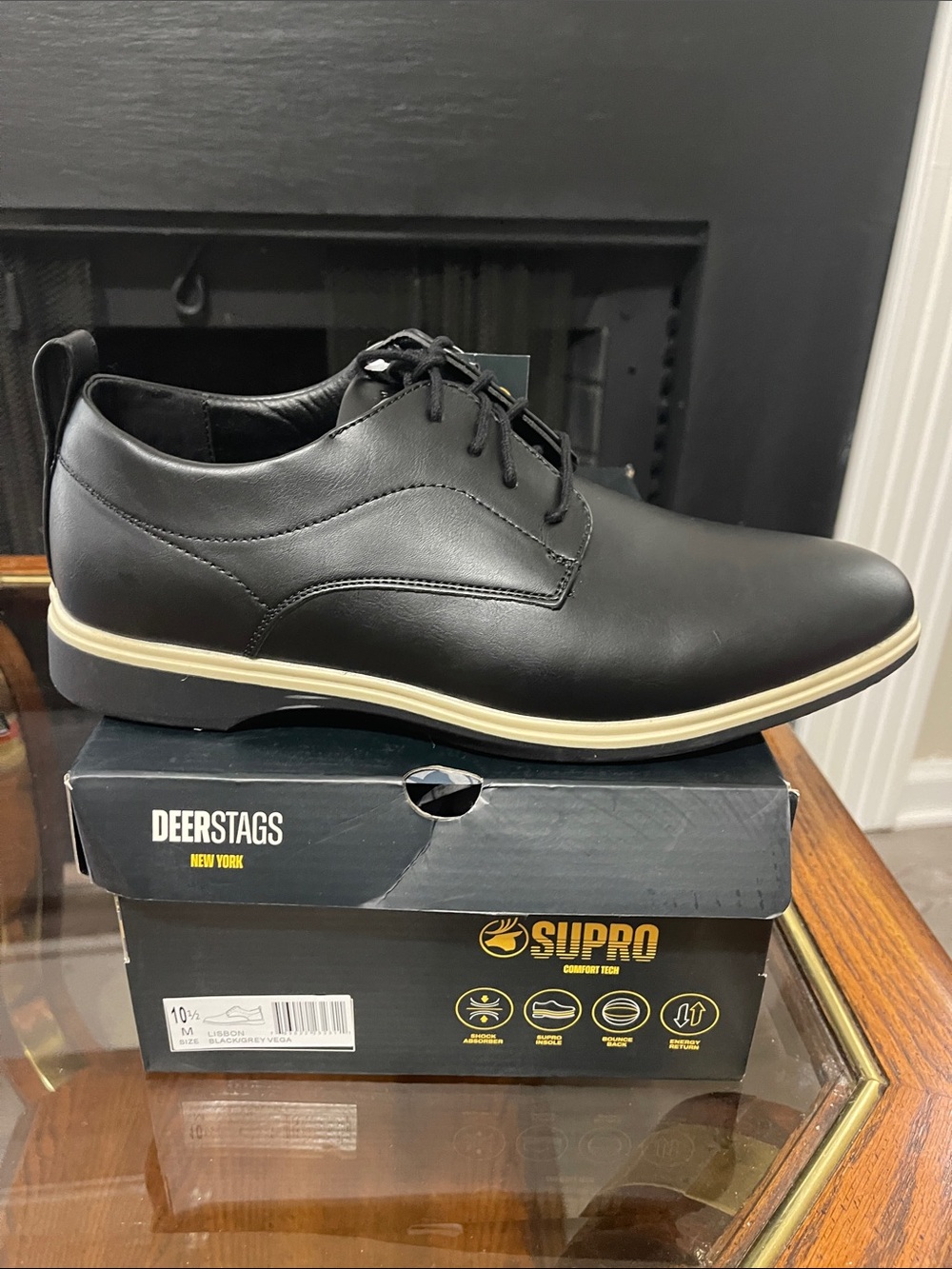 Deer Stags Black Leather Derby with Contrast Cream Sole